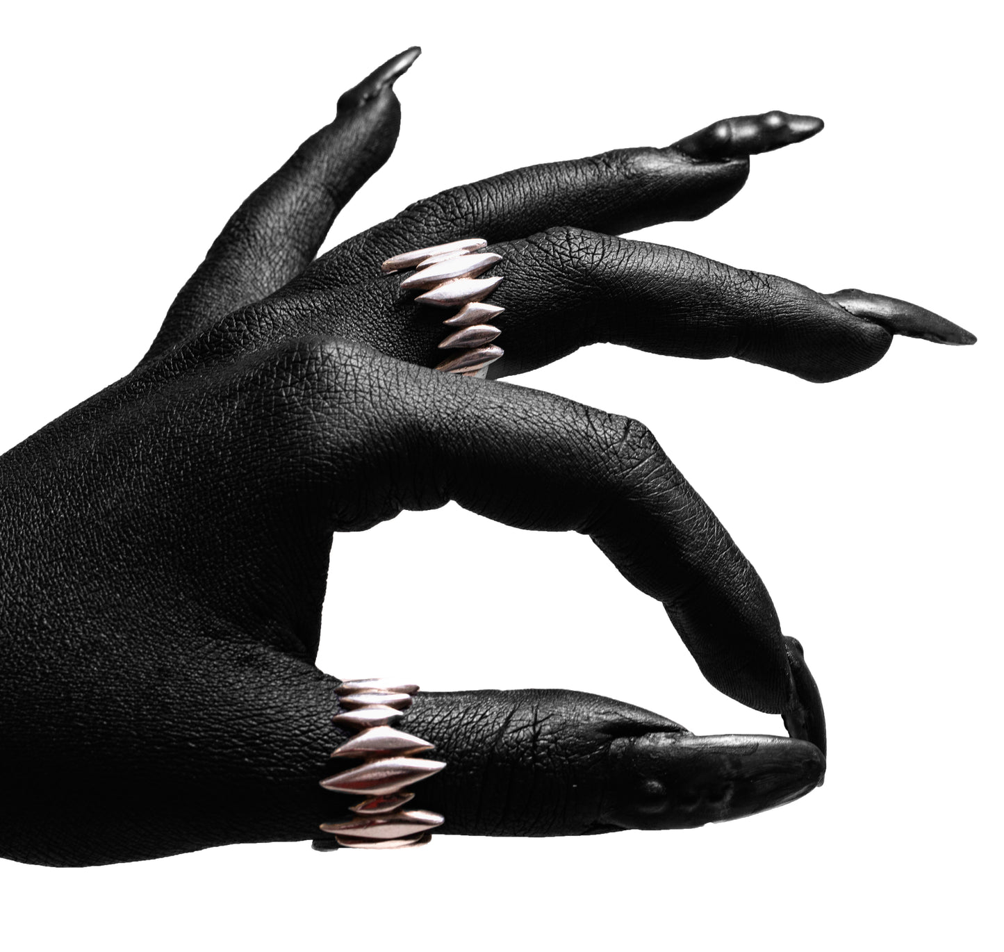 Styling view of the Splinters Ring by Sebamakes, sterling silver handcrafted spike ring with sculptural brutalist design and raw texture.