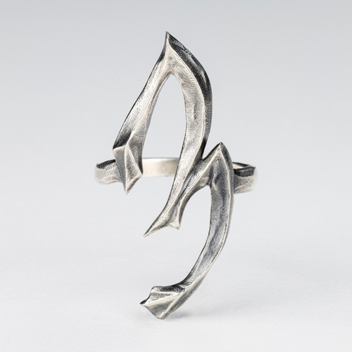 Gothic silver ring shaped as the number 3, handcrafted in 925 sterling silver.