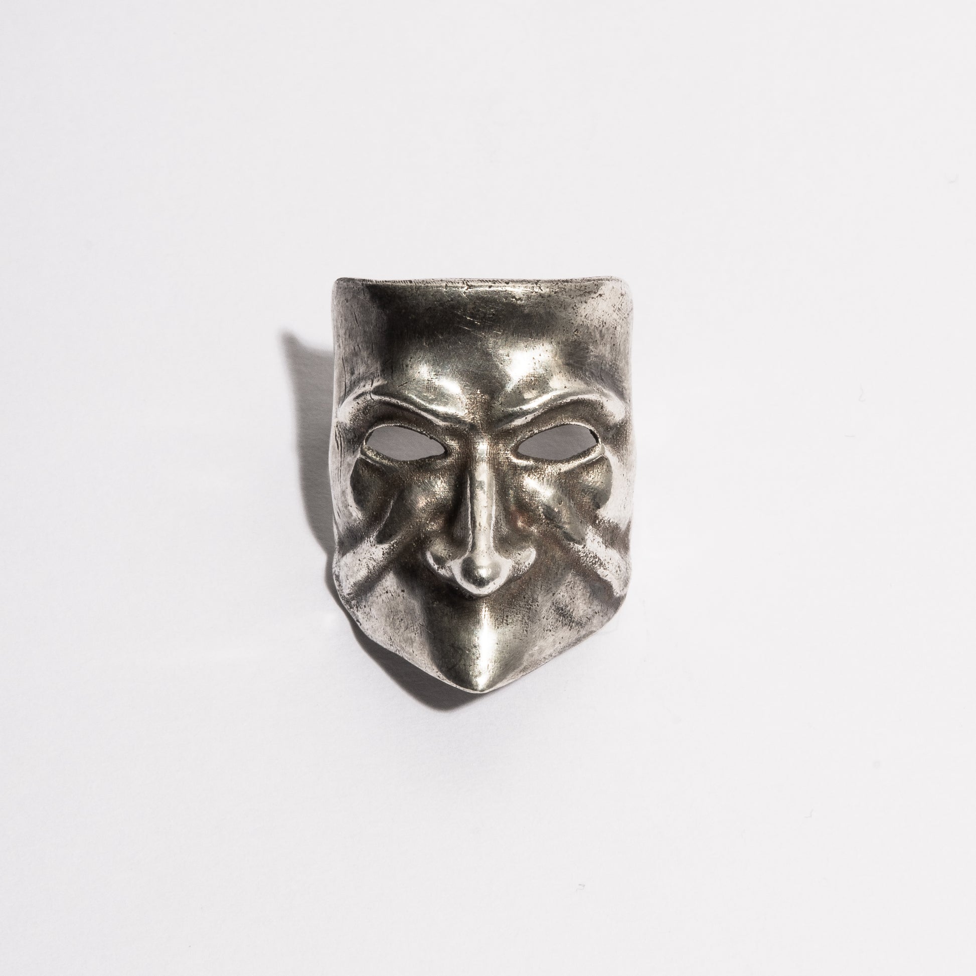 Beuta Ring by Sebamakes, handcrafted sterling silver ring inspired by the Venetian Carnival mask Beuta, gothic sculptural jewelry made in Italy.