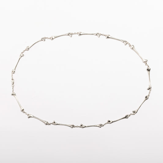Bone Necklace by Sebamakes, handcrafted sterling silver necklace made of sculptural bone-shaped links, gothic design handcrafted in Italy.