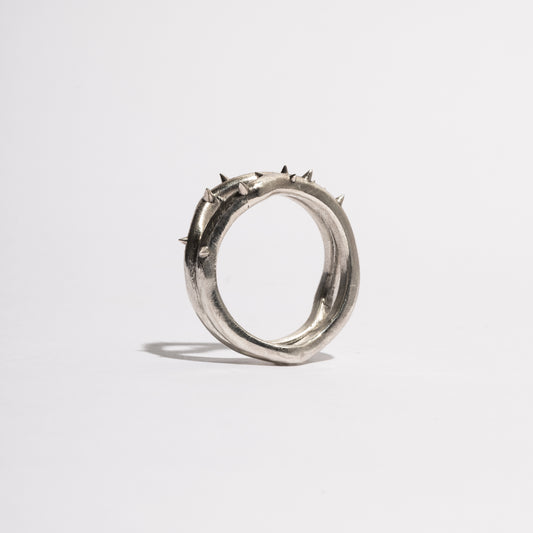 Brambles Ring by Sebamakes, handcrafted sterling silver ring inspired by a thorn-covered branch, sculptural gothic jewelry made in Italy.
