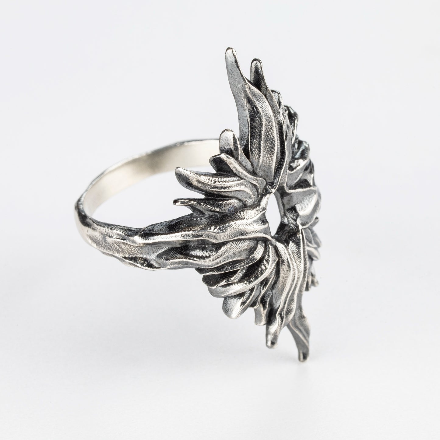 Side view of gothic sun ring in sterling silver
