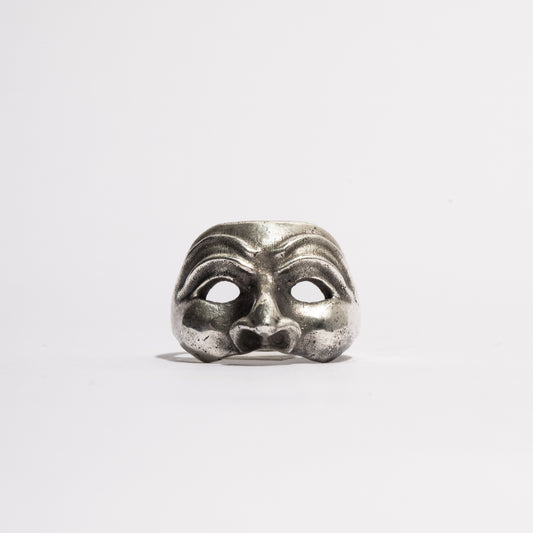 Pantalone Ring by Sebamakes, handcrafted sterling silver ring inspired by the Venetian Carnival mask Pantalone, gothic and sculptural design made in Italy.