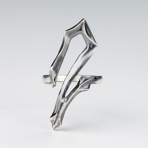 Gothic silver 2 Ring front view — handcrafted 925 sterling silver number ring