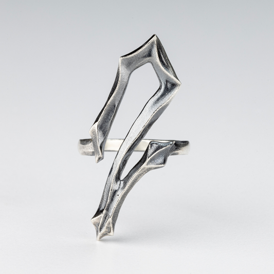 Gothic silver 2 Ring front view — handcrafted 925 sterling silver number ring