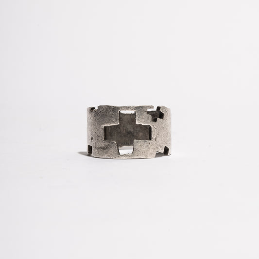 Stone Cross Ring in sterling silver with multiple gothic cross cut-outs, handcrafted in Italy by Sebamakes.